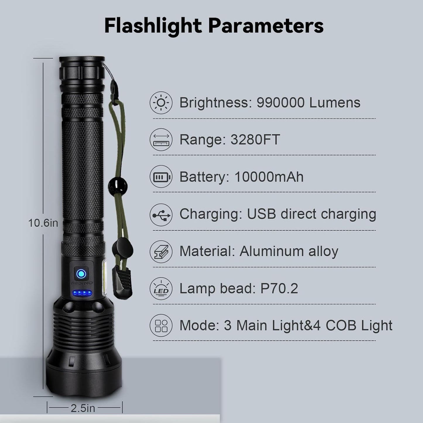 Flashlights High Lumens Rechargeable, Super Bright 990000 Lumens Flashlights with USB Cable