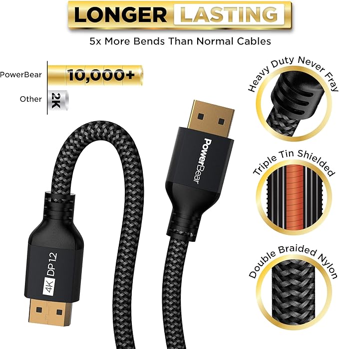 4k Displayport Cable | Ultra HD High Speed Display Port Cable for Gaming Monitor, Laptop, TV & PC